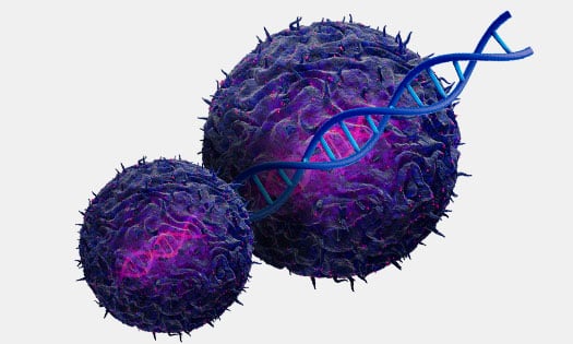 DNA strand on top of a T cell representing the process of genetically engineering a T cell to express a specific chimeric antigen receptor (CAR)