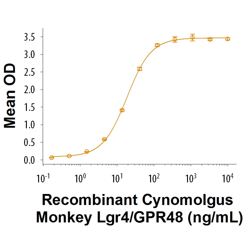 Recombinant Cynomolgus Lgr4/GPR48 Fc Chimera Protein Binding Activity