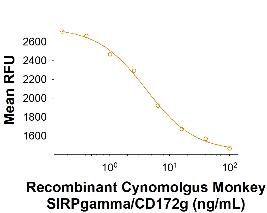 Recombinant Cynomolgus SIRP gamma/CD172g Fc Protein Bioactivity