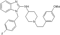 Orally active, potent H1 antagonist; also KV11.1 (hERG) channel blocker