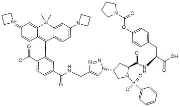 Red fluorescent dual α9β1/α4β1 integrin inhibitor comprising BOP conjugated to Janelia Fluor® 646; fluorogenic; photostable