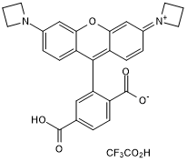 Yellow dye (Reactive group: free acid). Applications: super resolution microscopy e.g. dSTORM & STED, confocal, flow and live cell imaging