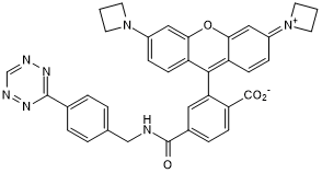 Yellow dye (Reactive group: tetrazine). Applications: super resolution microscopy e.g. dSTORM & STED, confocal and live cell imaging