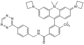 Red dye (Reactive group: tetrazine). Applications: super-resolution microscopy e.g. dSTORM & STED, confocal and live cell imaging