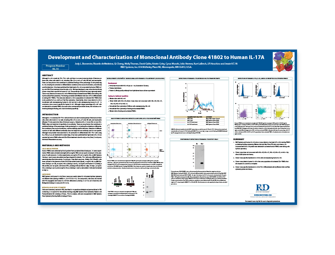 Development and Characterization of Monoclonal Antibody Clone 41802 to Human IL-17A Poster
