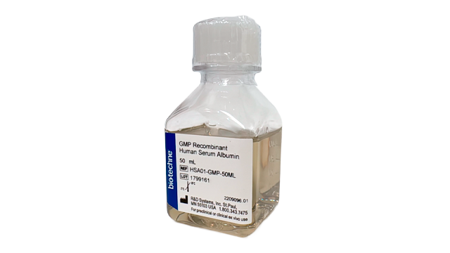 50 mL bottle of GMP Human Serum Albumin.