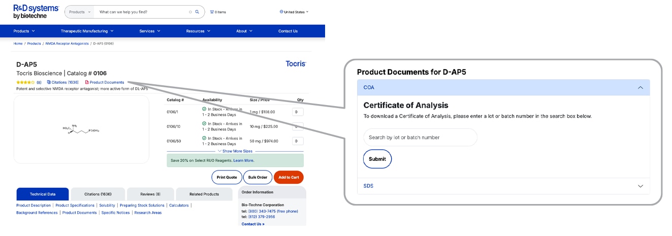 R&D Systems Safety Data Sheets COA Screenshot