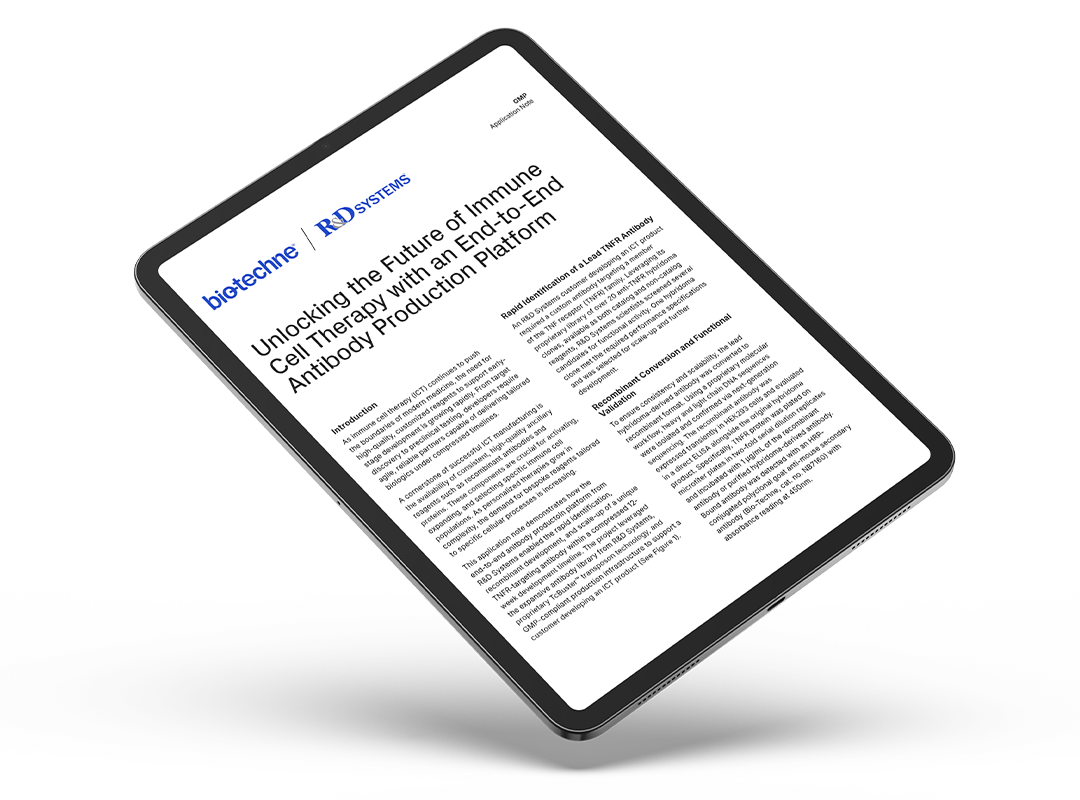 Thumbnail image for application note PDF titled Unlocking the Future of Immune Cell Therapy with an End-to-End Antibody Production Platform